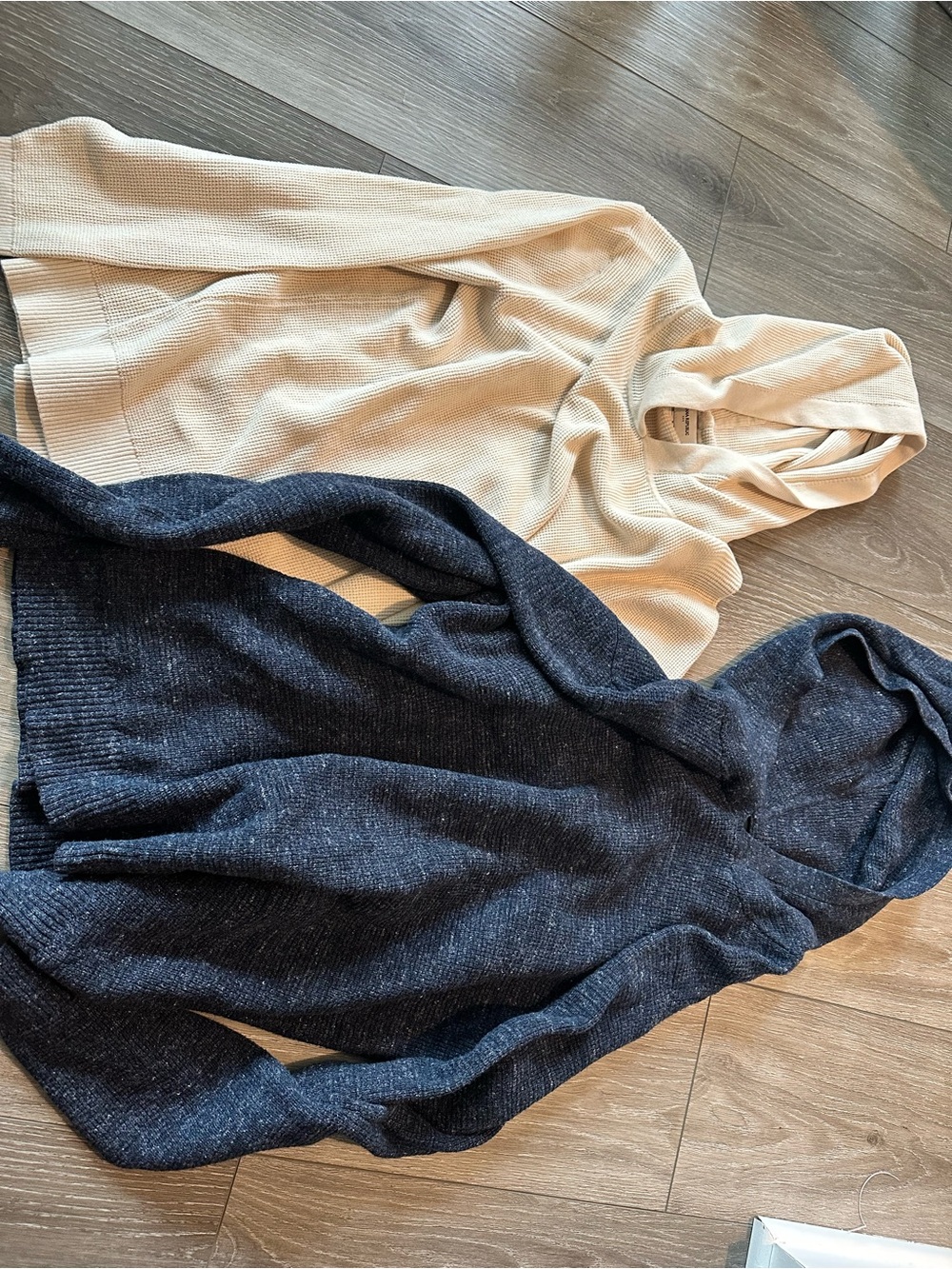 Lot of 2! Cozy Hooded Knit Sweater - Cream & Navy Banana Republic